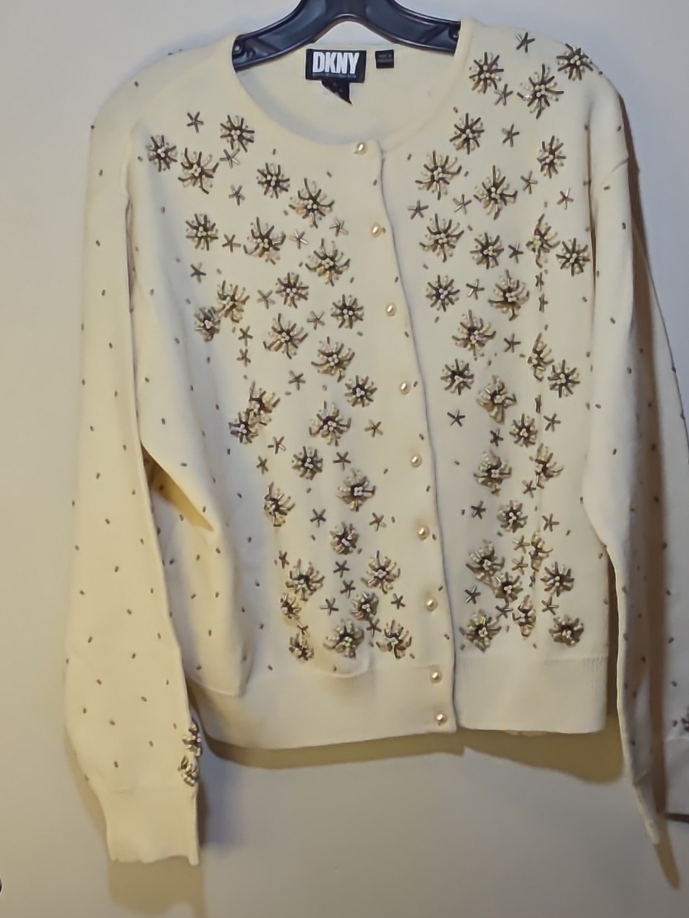 DKNY Cream Embellished Button-Front Cardigan